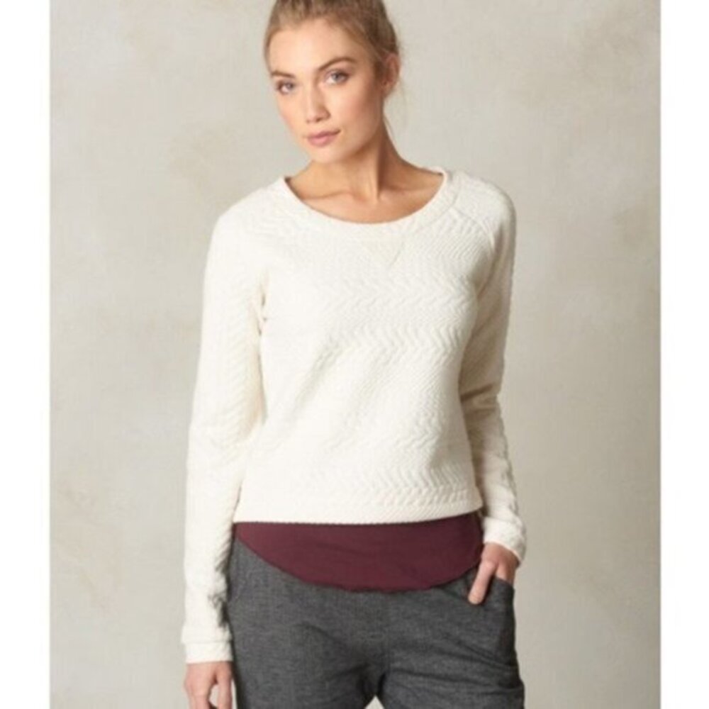 prAna 'Dimension Hemp Top' Long Sleeve Sweatshirt in 'Winter' Ivory Size XL